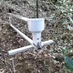 Throughfall collector installed in rainforest with bird spikes